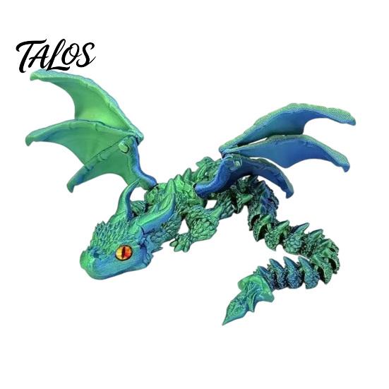 Desktop Fantasy Display Ornament 3D Printed Articulated Dragon Figurine with Adjustable Wings and Unique Eyes, Wing Toy Movable Joints Sculpture