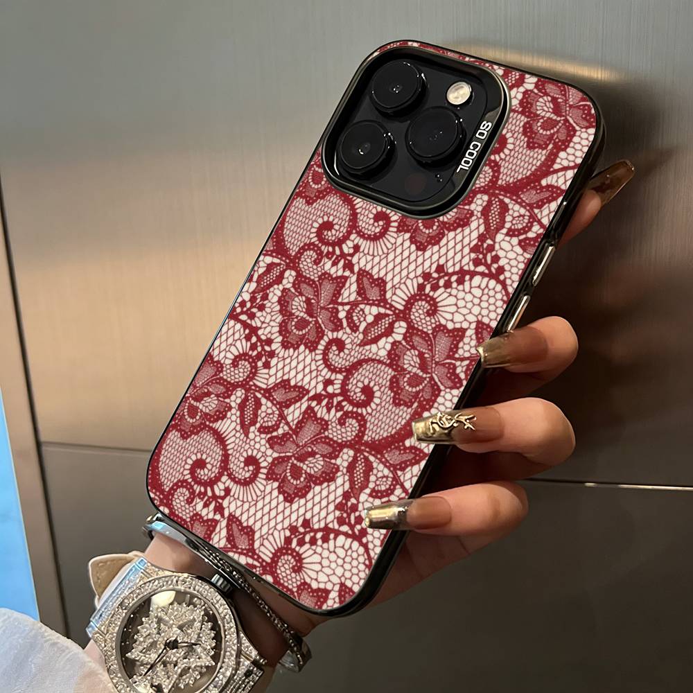 L-Lace Print Pattern Phone Case For iPhone 17,16,15,14,13,12,11 Plus Pro Max Colored Silver Phone Case