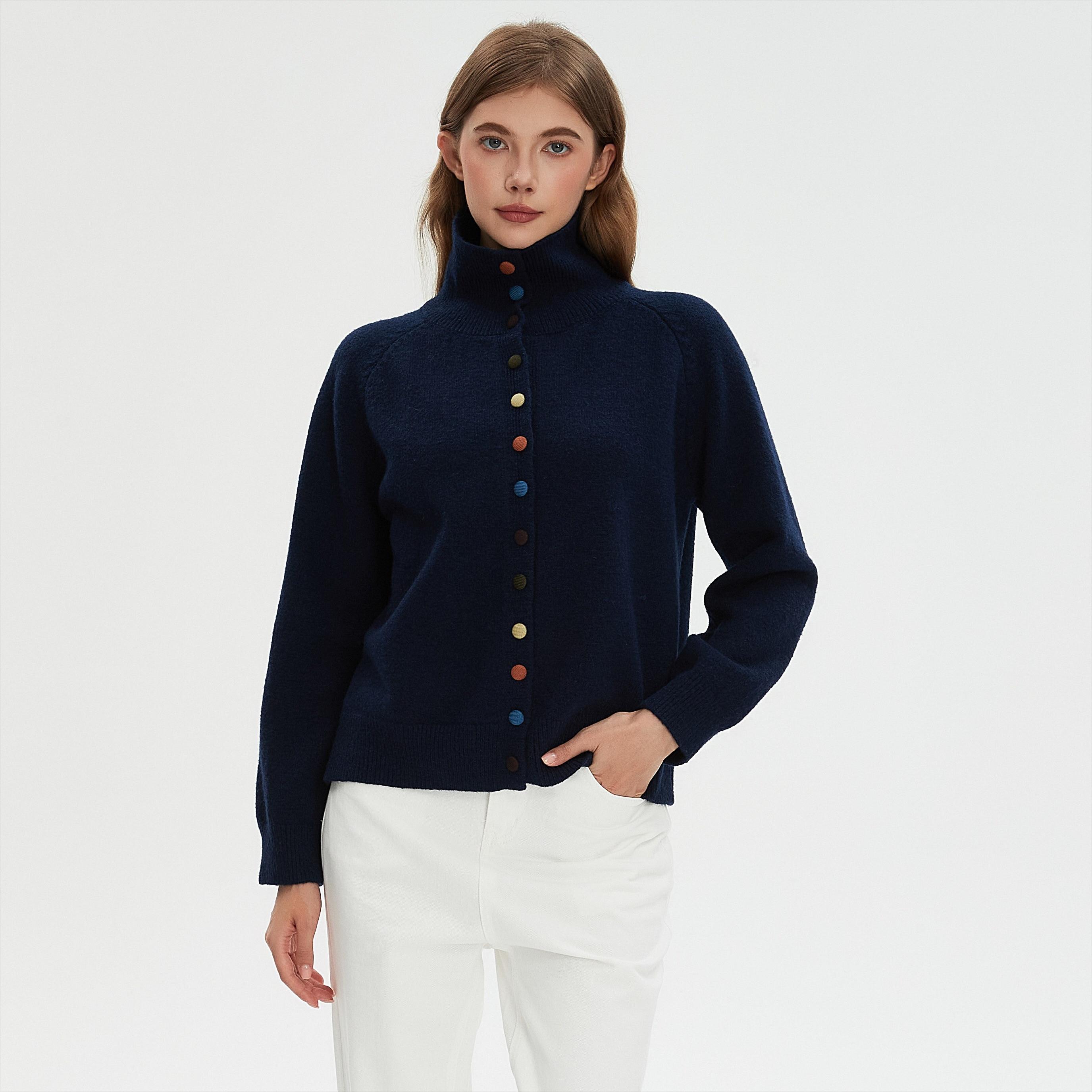 DIMANAF 2025 Свитеры Пуговицы Водолазка Кардиган Осень Женщины Однотонный Вязаный Свободный One Size 2650₽