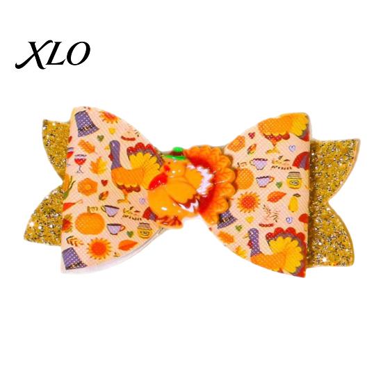 Festival Style Hair Accessories Thanksgiving Turkey Bow Clip for Girls, Decorative Pins, Maple Leaf Pins Double Layer Glitter Clip, Cute Autumn