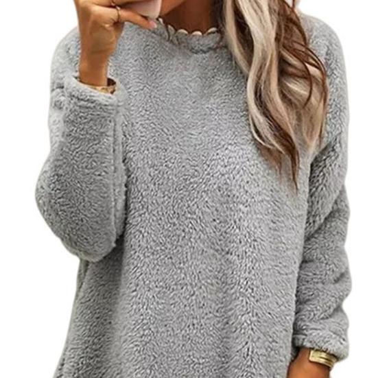 Stylish Women Fleece Shearling Jacket with Pocket Mid-length Thickened Solid Color Warm Winter Outwear Hoodie
