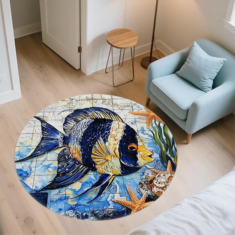 Ocean Fish,Round Area Rug,Carpet Rug for Living Room Bedroom Sofa Playroom Decor,Non-slip Floor Mat