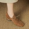 Fashion 2025 New Women Pumps Sheep Suede Leather Shoes for Square Toe Low Heel Shoes Casual Lace-up Handmade Shoes 34-42 Women Heels