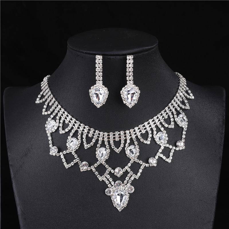 Exquisite Full Diamond Bridal Necklace & Earrings Set - High-Grade Wedding Accessories