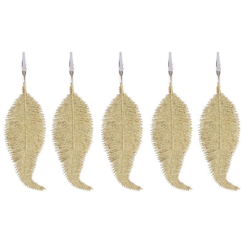 5Pcs Glittering Feather Artificial Leaves Clip Christmas Tree Ornaments Navidad New Year Wedding Christmas Party Home Decoration
