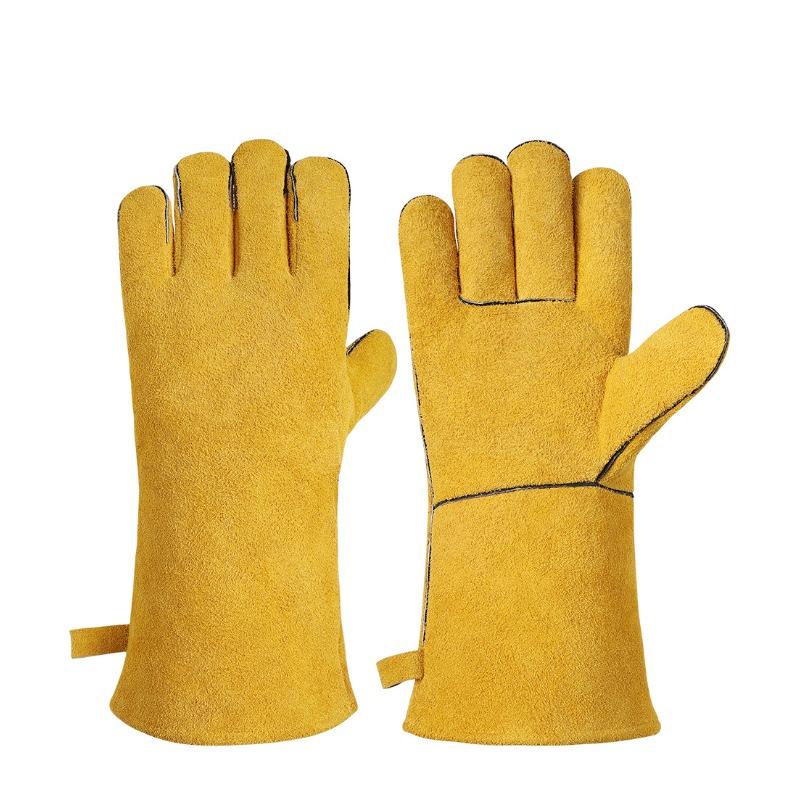 Verbrühschutzhandschuhe Zibo Grillhandschuhe Camping Rindsleder Flammenhemmend Hitzebeständig Lang Backofenhandschuhe