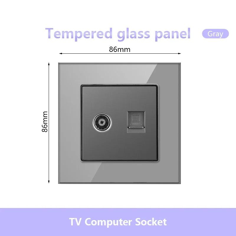 UK 13A 220V Dual Outlet with 18W Type-C Quick Charge,1/2 Way Light Switch Panel, Tempered Glass Surface,Wall Socket for TV/Phone