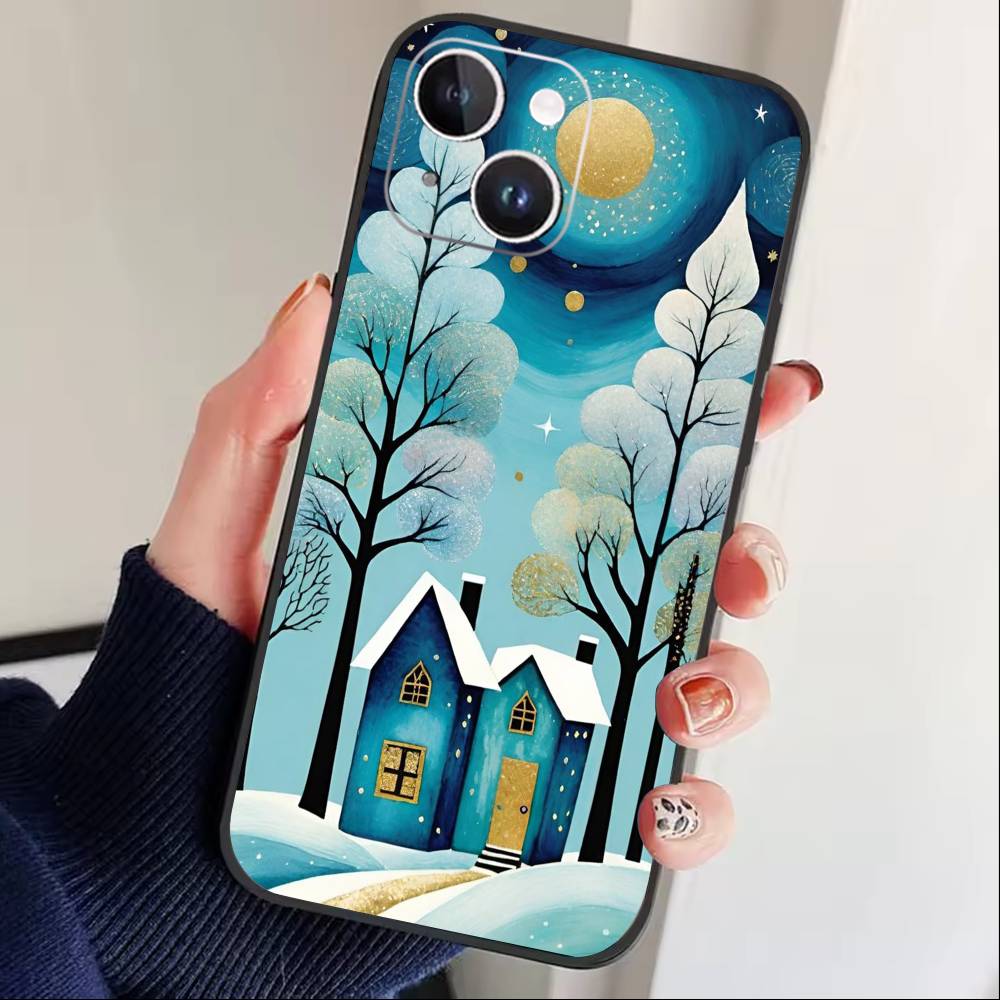 

Starry Night Whimsical landscape Phone Case For iPhone 16,15,14,13,12,17,Pro Max,Plus Silicone Black Case iPhone17air