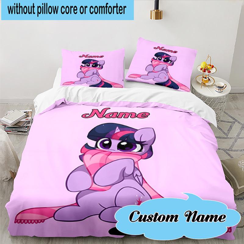 Custom Name 3PCS Little Unicorn Friendship Bedding Set, Including 1pc Duvet Cover And 2pcs Pillowcases, Suitable for Dorms and Bedrooms Gift
