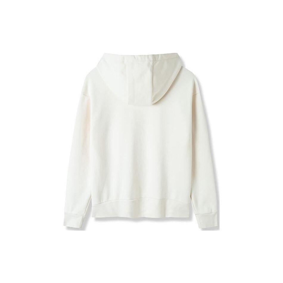 Anta Training Series Printed Letter Hooded Pullover Loose Fleece Sweatshirt Women Sweatshirt Corn-White 162147711-1