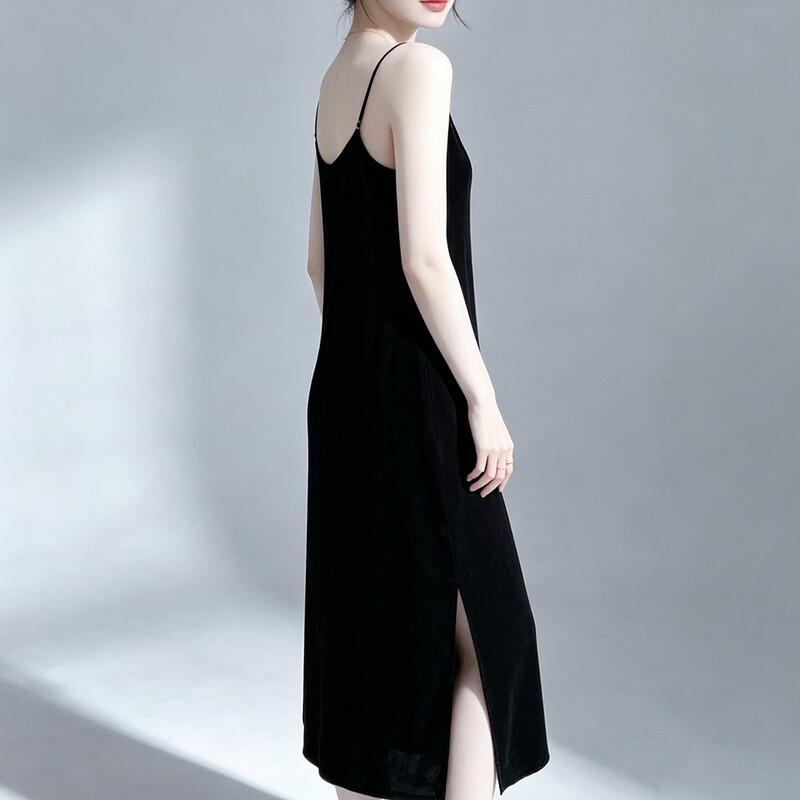 Women's Elegant V-Neck Silk Velvet Sling Maxi Dress
