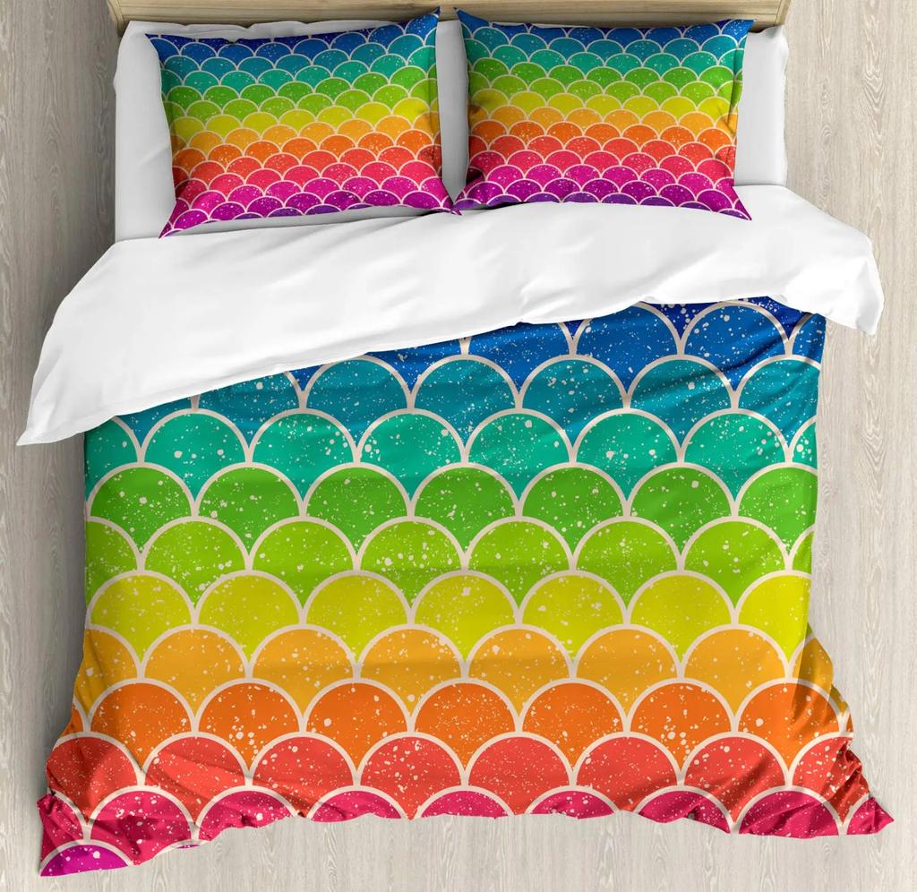 Rainbow Duvet Cover Set,Colorful Abstract Geometric Pattern with Triangle Polygon and Other Shapes Rainbow Bedding Set King Size
