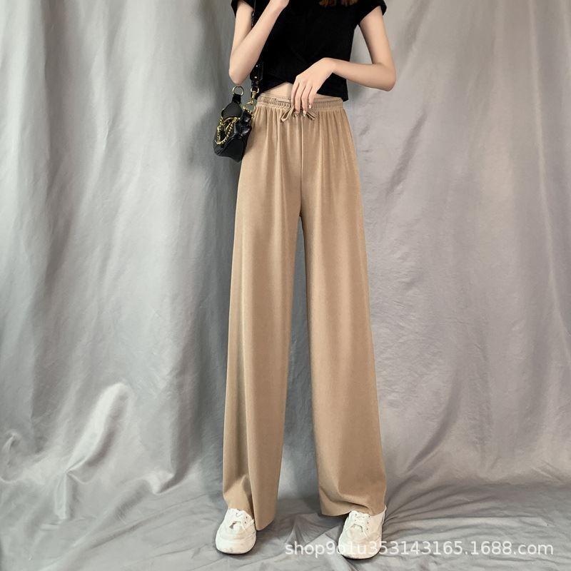 Ice Silk Wide-leg Pants Women's Summer New High-waisted Drape Loose Straight Thin Casual Thin Pendant Mopping Pants
