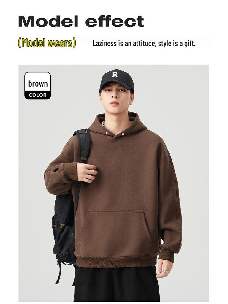 High-End American Men's Heavyweight Pullover Hoodie - Casual Autumn Trendy Jacket