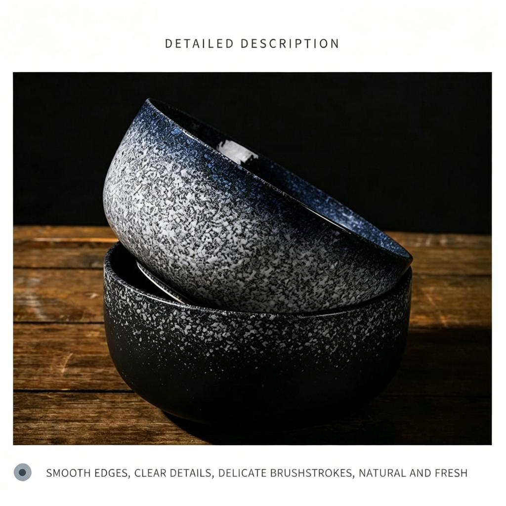 6.5 Inch Japanese Ramen Bowl Set 1000ml Large Ceramic Noodle Bowl Microwave and Dishwasher Safe, Vintage Japanese Style Soup Bowl for Udon, Pho, Salad
