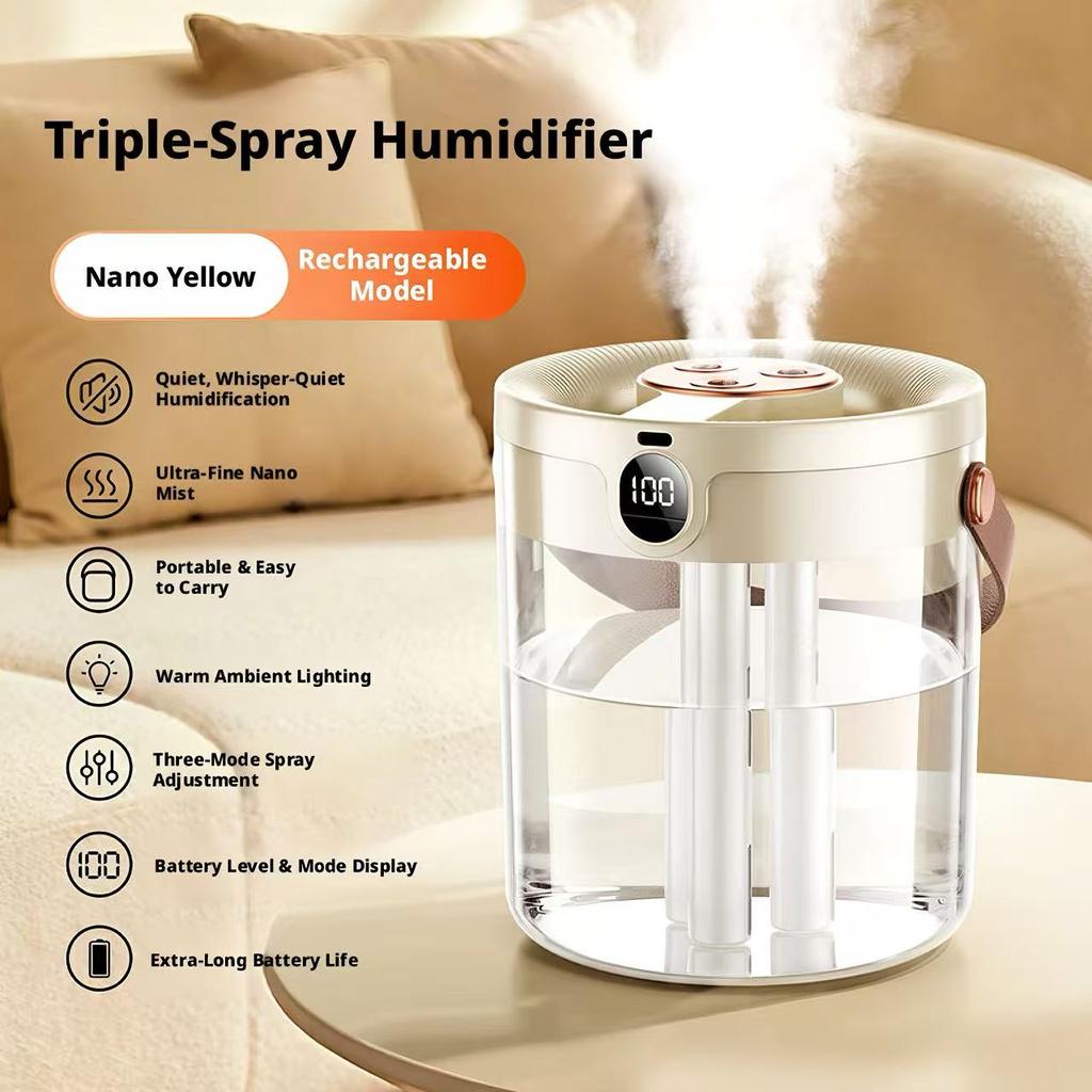 Rechargeable 3 Spray Humidifier Large Capacity Quiet Air Humidifier with Night Light Portable for Home Office Bedroom Desktop