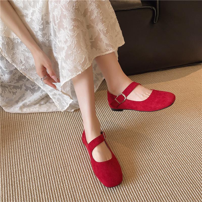 Super fire belt buckle Mary Jane shoes summer new design sense flat buckle single shoes round head ballet single shoes