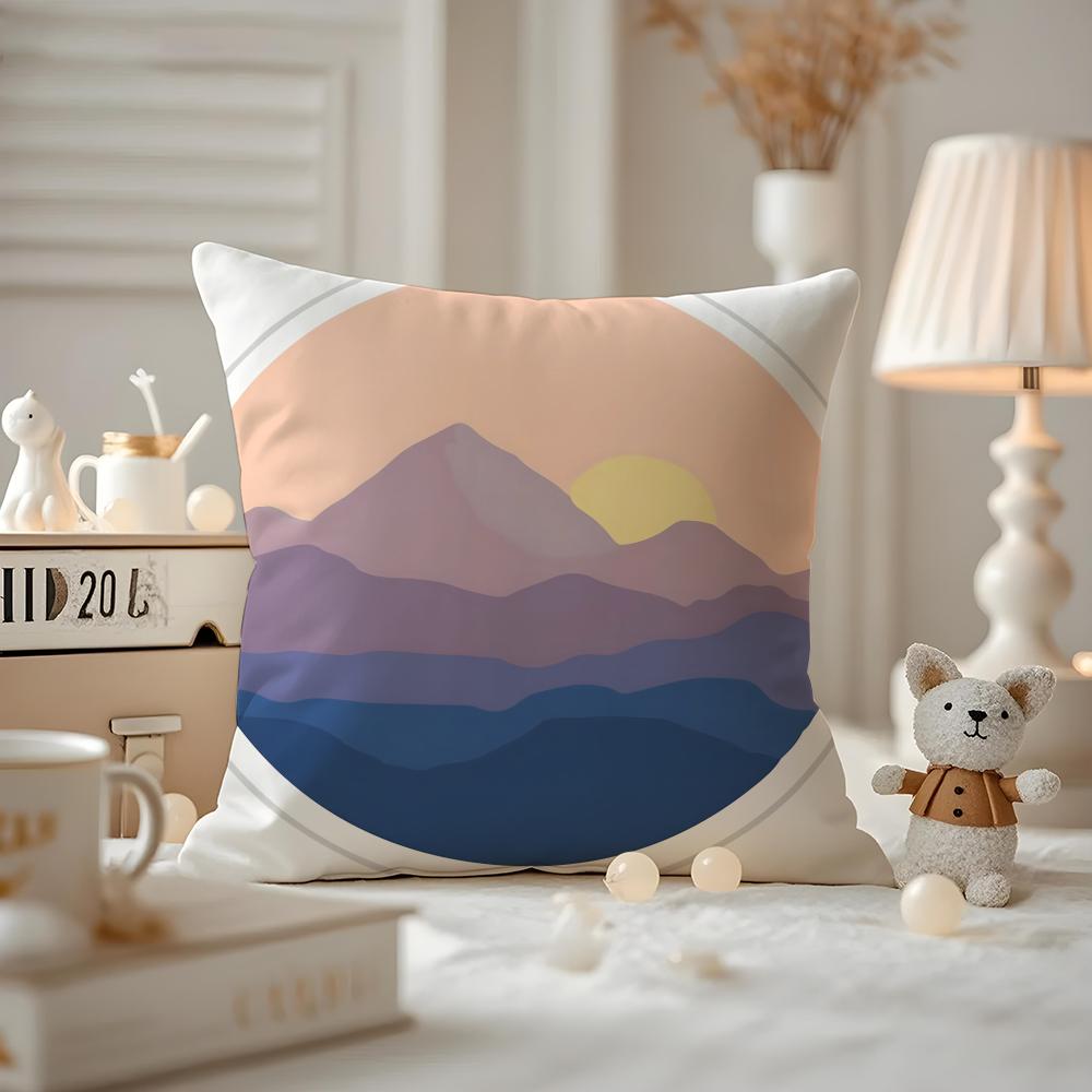Classic Sunrise Cartoon Cushion Cover Antidustmite Pillowcase Invisible Zipper Silky Short Plush Sofa Cushion Cover