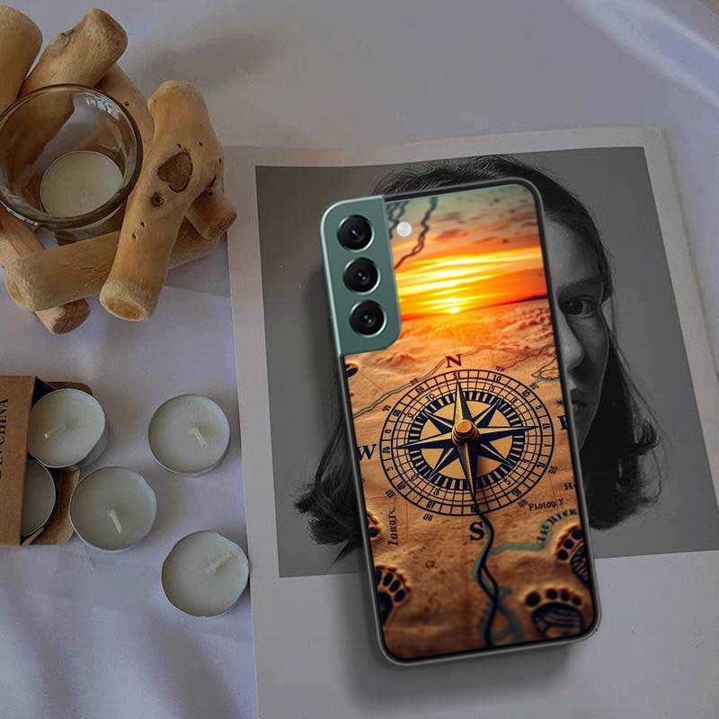 Compass Map Voyage Phone Case For Samsung Galaxy S22 S25 Ultra S21 S10 Plus S26 Edge S20 S23 S24 FE Cover Silicone Soft TPU