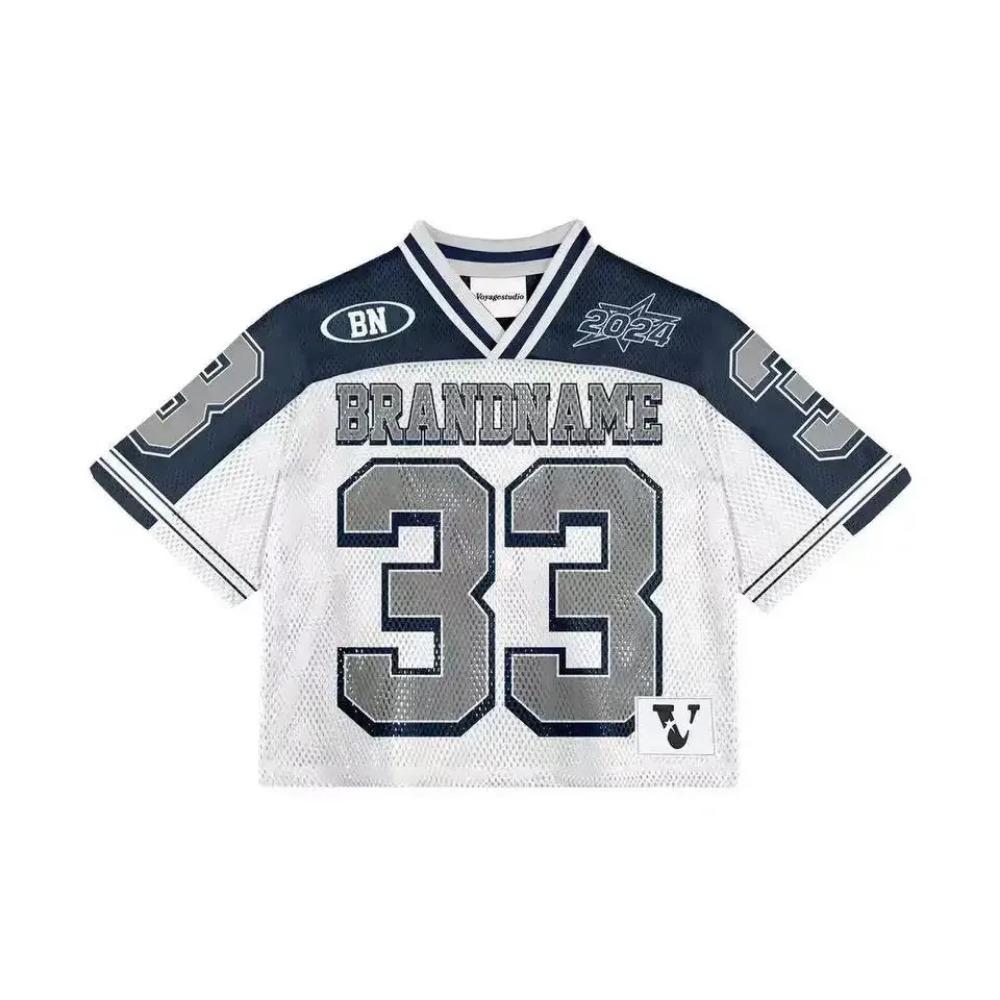 RogueWave Y2K T Shirt American Fashionable Breathable Splicing Loose Football Jersey Streetwear Casual Breathable Unisex Short Sleeve Top