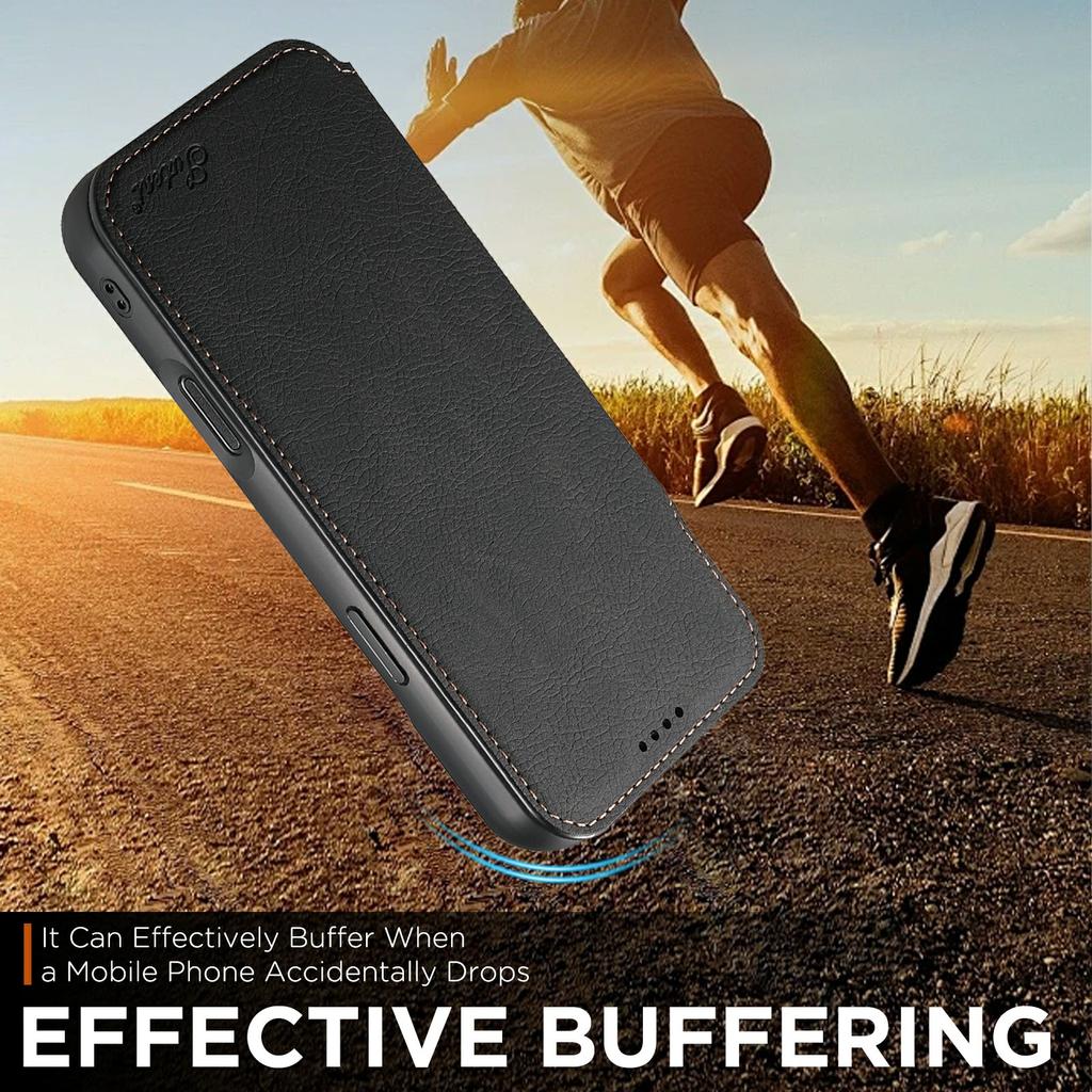 SUTENI J06 Für iPhone 17 Air Hülle Leder mit Litschi-Textur Brieftasche Handyhülle Kompatibel mit MagSafe