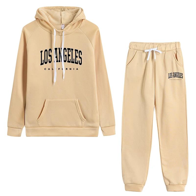 Neuankunft Damen Freizeitmode Trainingsanzug Kapuzenpullover und Jogginghose Hohe Qualität Los Angeles Aufdruck Sportbekleidung
