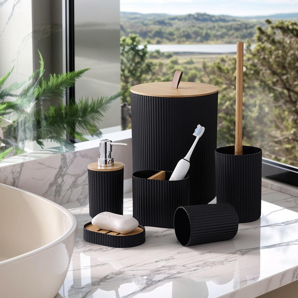 6 Piece Modern Bathroom Essentials Set Bathroom Accessory Set with Toilet Brush Trash Can & Soap Dispenser