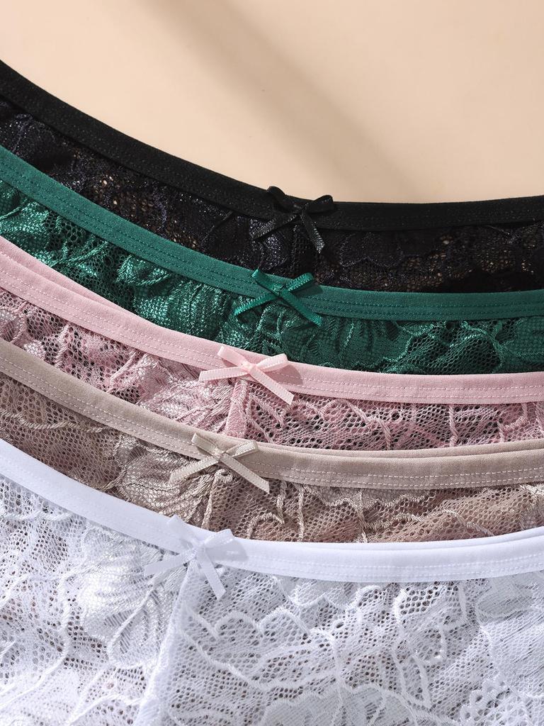5PCS Women Floral Lace Panties Sexy Perspective Underwear Low Waist Solid Underpants Breathable Intimates Female Lingerie M-XL