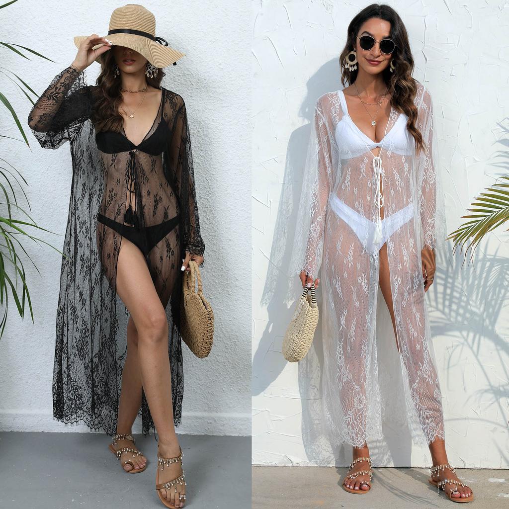 Factory Long Sleeve Dress Fashion Sexy Pajamas Robe Sleepwear Underwear Summer Long Woman Sexy Beach Dress Bikini Cover Ups