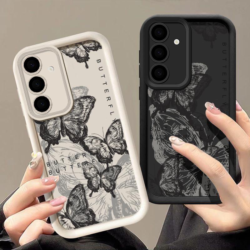 INS Retro Butterfly Silicone Case For Samsung Galaxy S25 Edge S24 S23 S22 Ultra S24 FE A55 A56 A15 A16 A35 A54 A25 5G Soft Cover