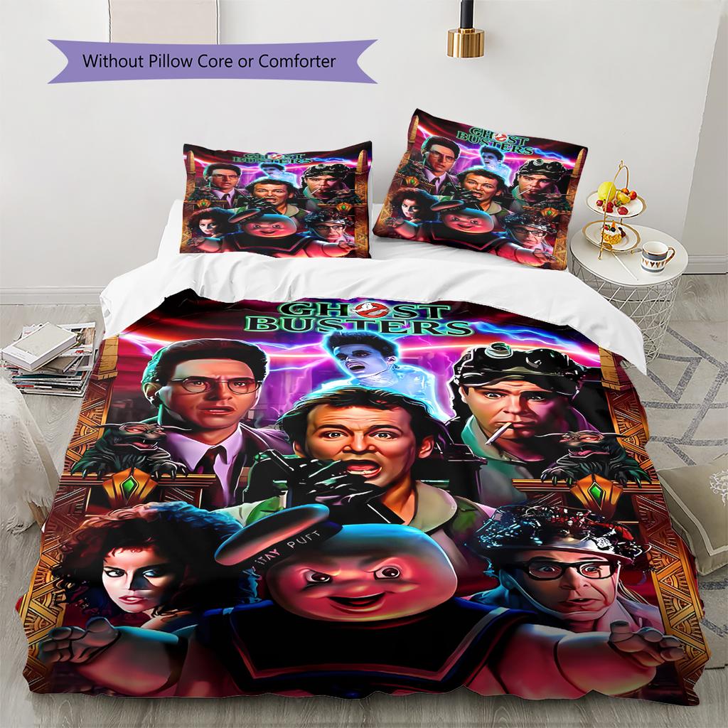 Ghostbusters Pattern Bedding Quilt Set Quilt Cover Pillowcase Home Decoration Gift (1 * Duvet Cover + 2 * Pillowcase, Without Core)