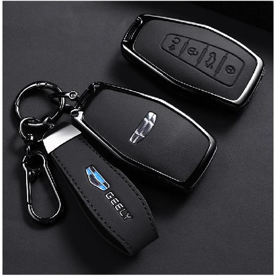 Car Zinc Alloy Leather Key Case Cover Holder Chain For Geely Okavango Coolray Atlas Monjaro Tugella Emgrand GT S Proton X50 X70