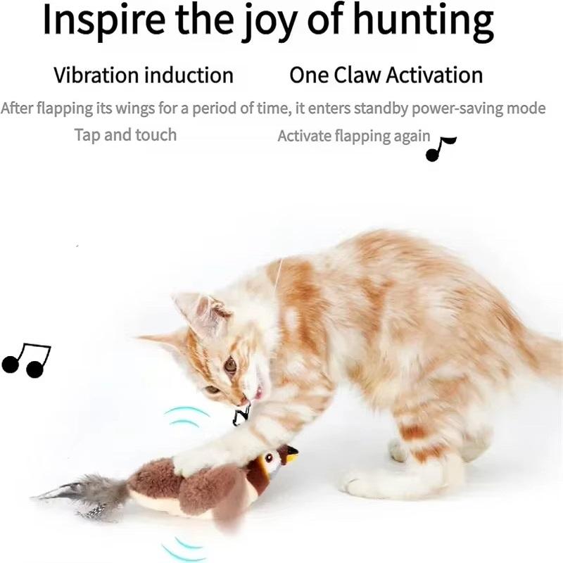 Hot Simulated Vocalize Plush Bird Cat Toy Interactive Dog Rechargeable Chirping Flapping Bird(no Flying) Touch Activated Toy Pet