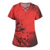 Women's Fashion Cross V Neck Short Sleeve Overalls Double Pockets Halloween Printed Tops Uniforms