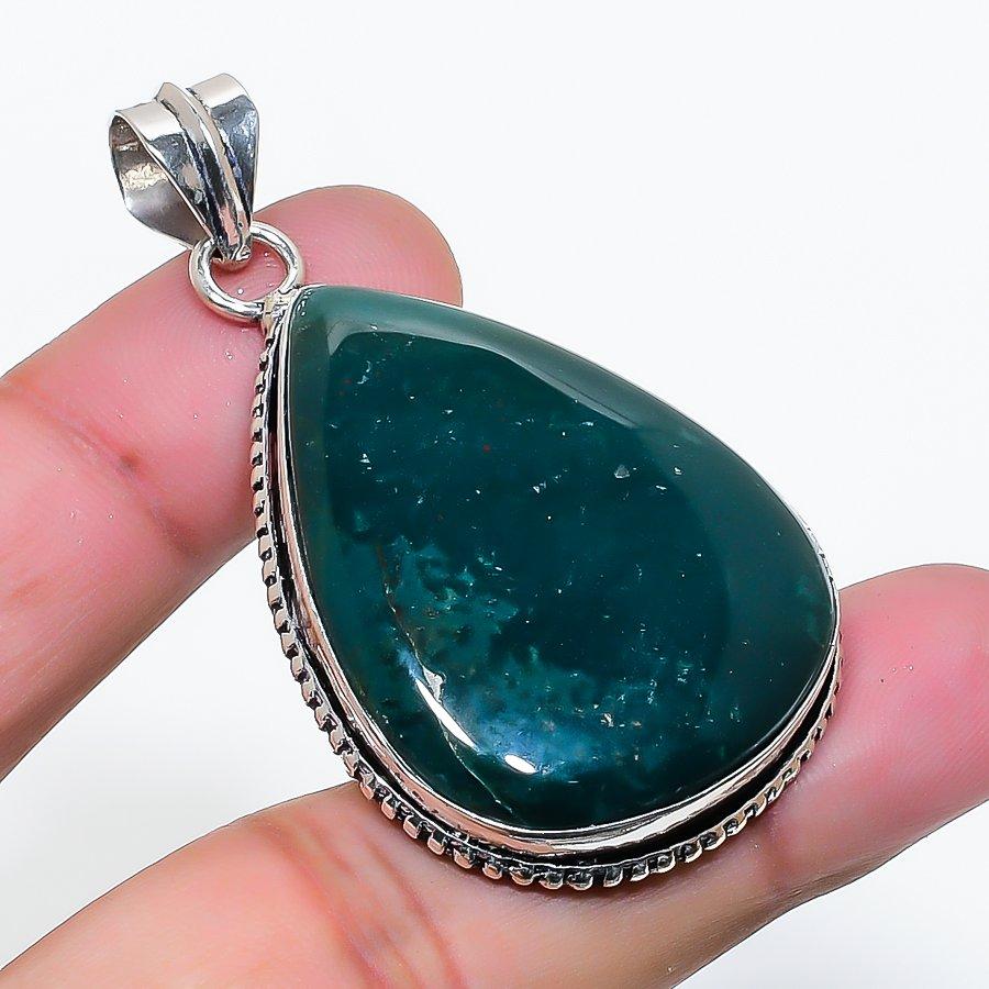 Natural Bloodstone Gemstone Handmade 925 Sterling Silver Pendant 2.13  AP-15773