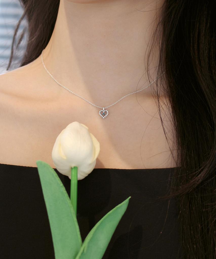 47Bag 925 Silver Natural Blue Diamond Heart Necklace