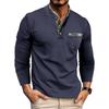 European and American Style Men’s Autumn and Winter Shirt Long-sleeve Henley Shirt Buttoned Double-collar Top
