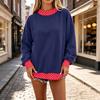 Women's Casual Versatile Color Block Pullover Sweatshirt with Polka Dot Print