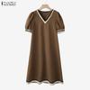 ZANZEA Abito estivo casual da donna con scollo a V e maniche corte