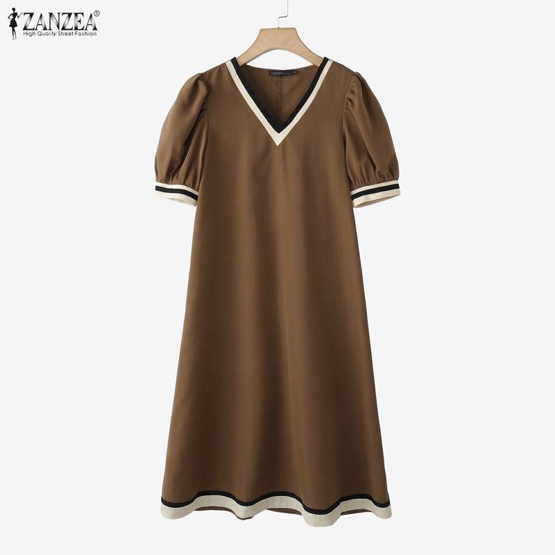 ZANZEA Abito estivo casual da donna con scollo a V e maniche corte