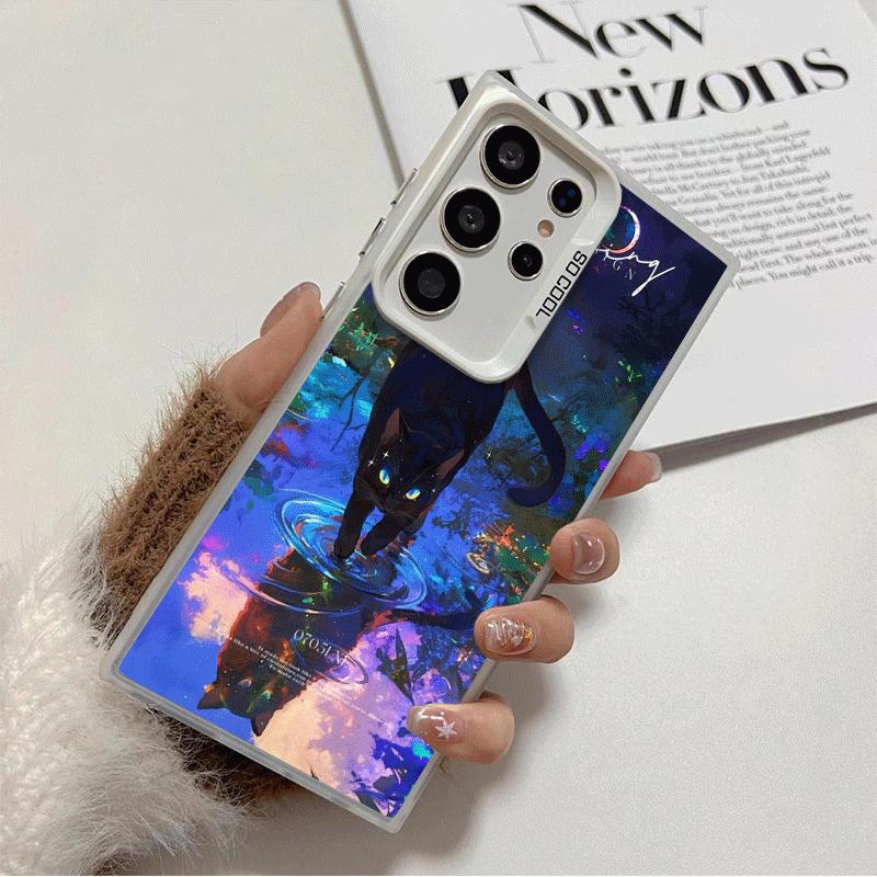 Night Moon Cat Dreamy Art Shockproof Phone Case for Samsung Galaxy S26 Edge S25 Ultra S24 FE S23 Plus S21 Cover Anti Fall Fundas