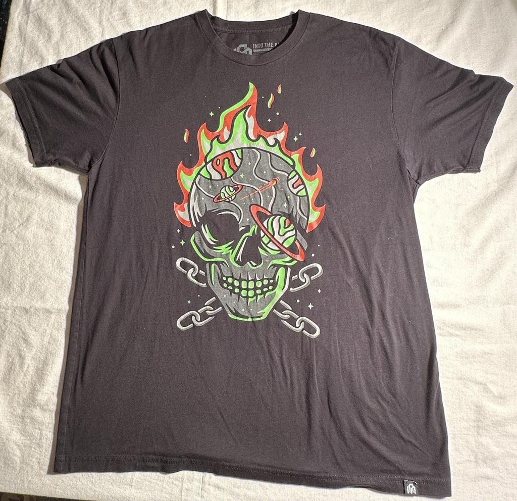 Into The AM T-Shirt Black Size XL Discontinued Style Featuring Flaming Skull