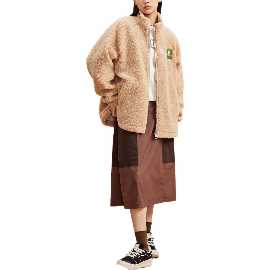 Anta Lifestyle Series Logo Letter Print Pattern Stand Collar Zipper Fleece Jacket Women Jacket Light-Brown 962248720-4
