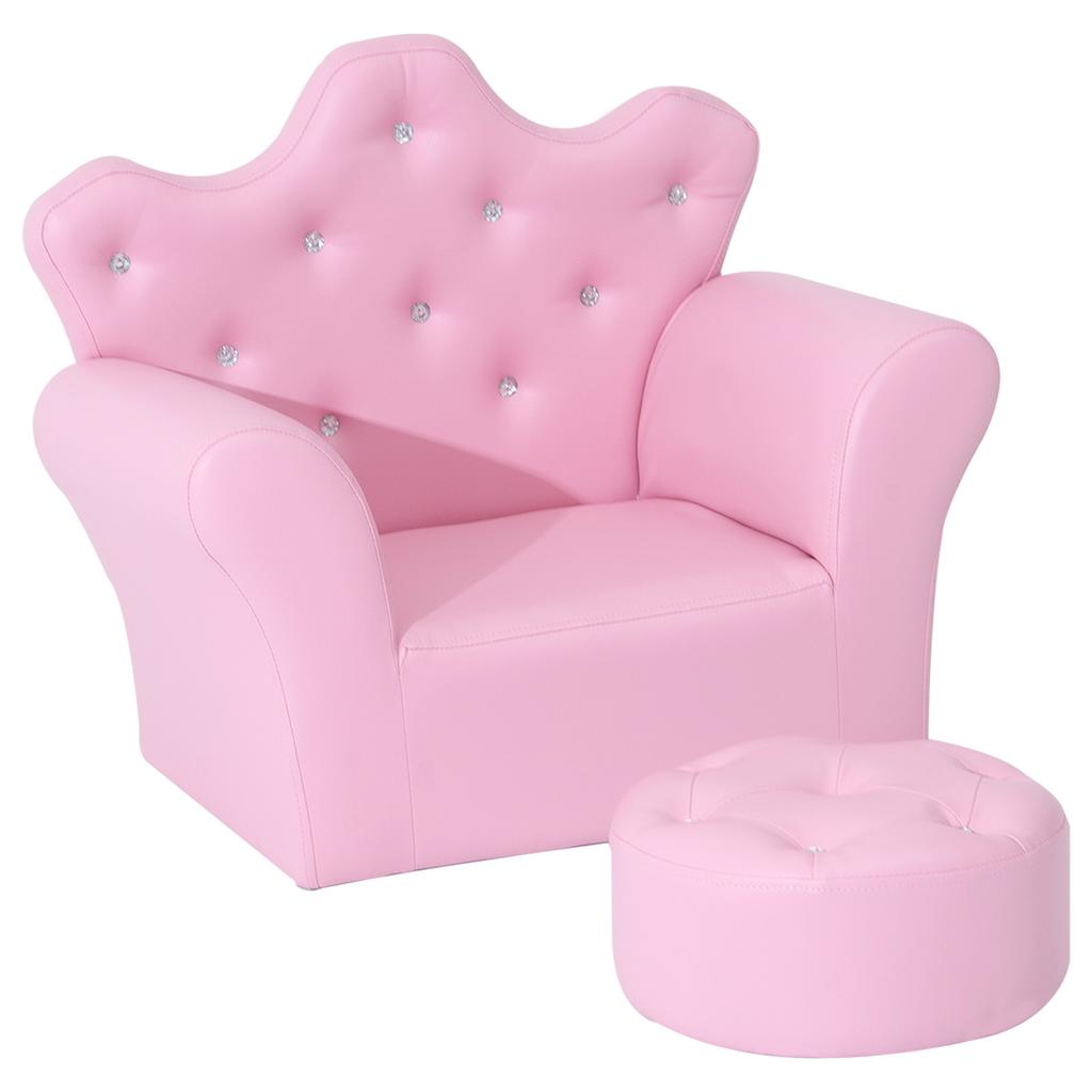 Dětská souprava pohovky Křeslo Židle Sedátko s volným podnožkou PU kůže pro dívky 58D x 40,5Š x 49V cm Růžová