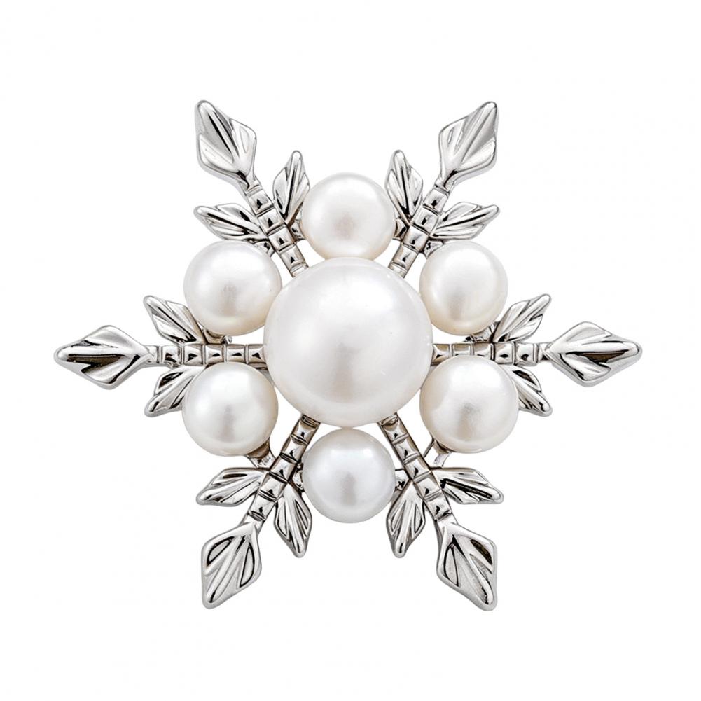 Alloy Brooch Snowflake Brooch Women Brooch Snowflake Pin with Imitation Pearl Cubic Zirconia Inlay Lapel Badge Versatile Compact