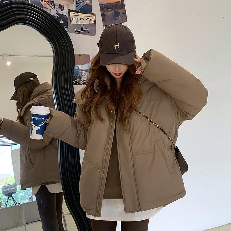 

Хлопковая одежда женская зимняя свободная bf утолщенная хлопковая одежда средней длины теплая студенческая с капюшоном пуховик из хлопка XL хаки