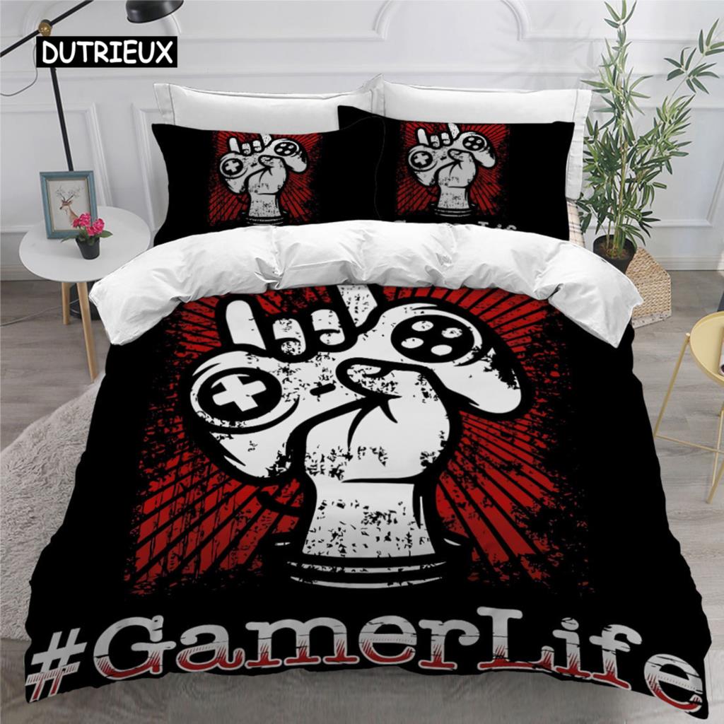 Gamer Påslakanset för Pojkar Gaming Sängkläder för Tonåring Videospel Täcke Överdrag Playstation King Size 2/3 st Quiltöverdrag