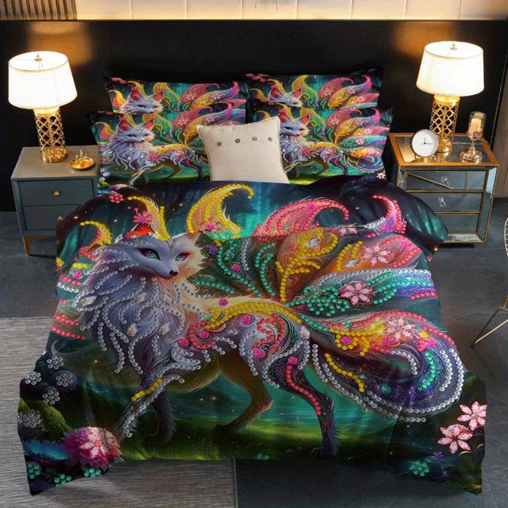 2/3pcs Nine-tailed Fox Fairy Printed Quilt Cover Set HD Digital Printed Quilt Cover Set Contains Quilt Cover and Pillowcase -
