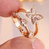 Gold-tone Double-ring Butterfly Ring Inlaid with Artificial Zircon, Elegantly Edged Statement Ring Suitable for Daily Wear, Parties, and Weddings