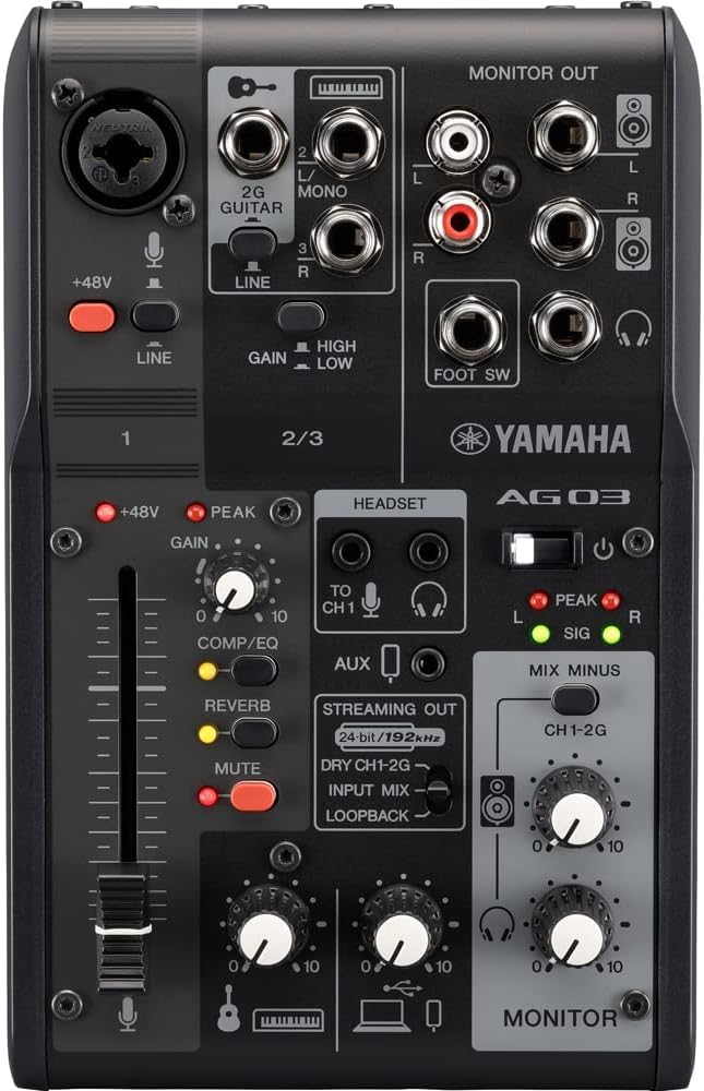 Yamaha AG03MK2 B Live Streaming Black 3-Channel Mixer,